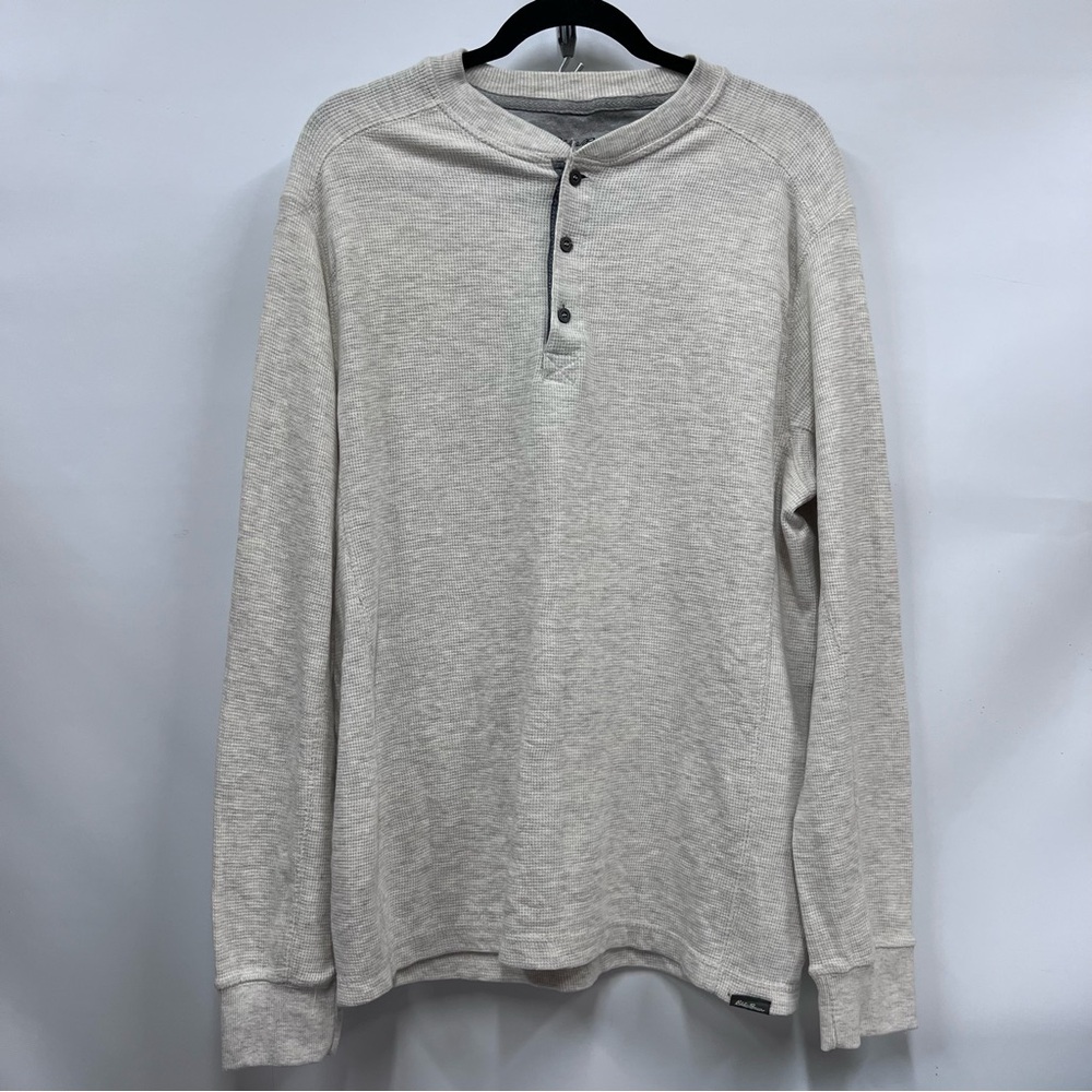 Eddie Bauer Men's L Henley Shirt waffle knit outdoor thermal long sleeve top